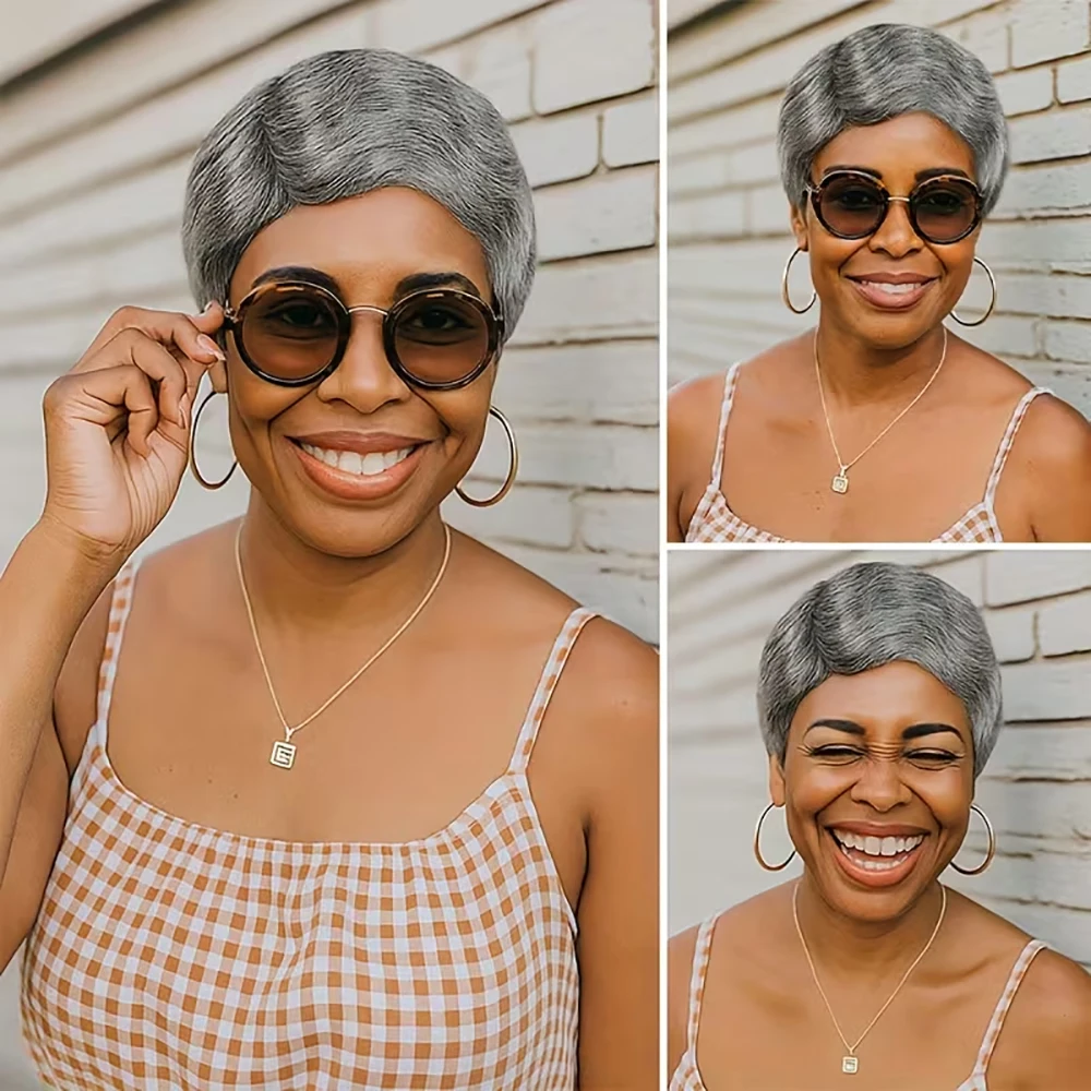 رمادي إصبع موجة شعر مستعار قصير عابث قطع الباروكات شعر الإنسان مع خط الشعر قبل قطعها للنساء الشعر البرازيلي آلة صنع شعر مستعار مجعد #3