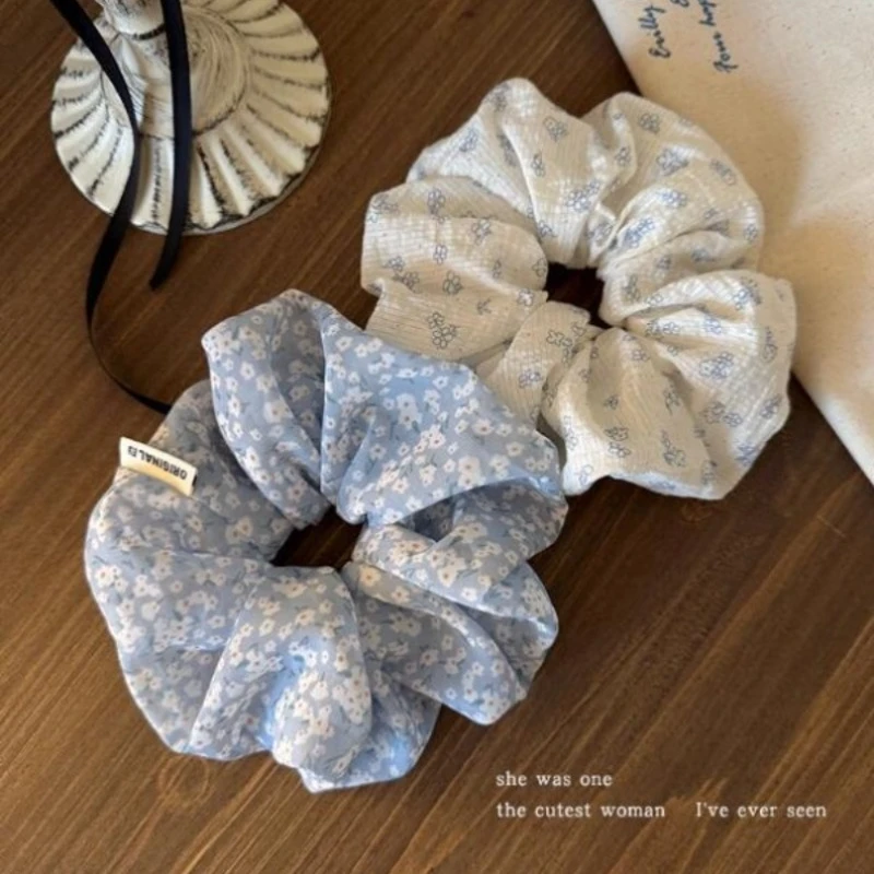 رباط شعر كوري حلو صغير من الزهور الطازجة والأمعاء الغليظة، ربطة شعر مرنة عالية، حبل ربطة رأس، إكسسوارات شعر على شكل زهرة الرأس