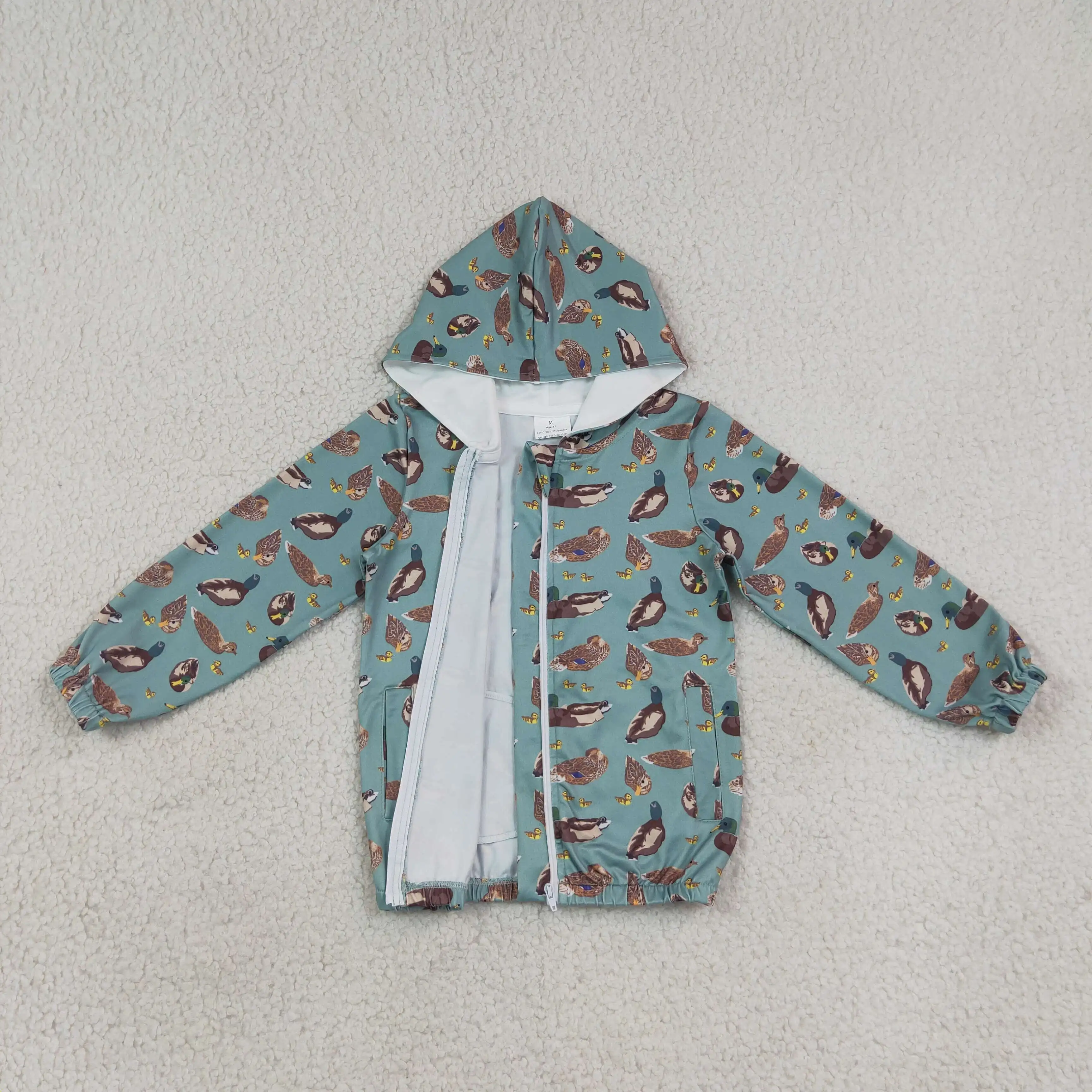 Wholesale Kids Children Long Sleeve Zipper Green Cardigan Toddler Ducks Pockets Shirt Hoodie Baby Boy Coat Clothes