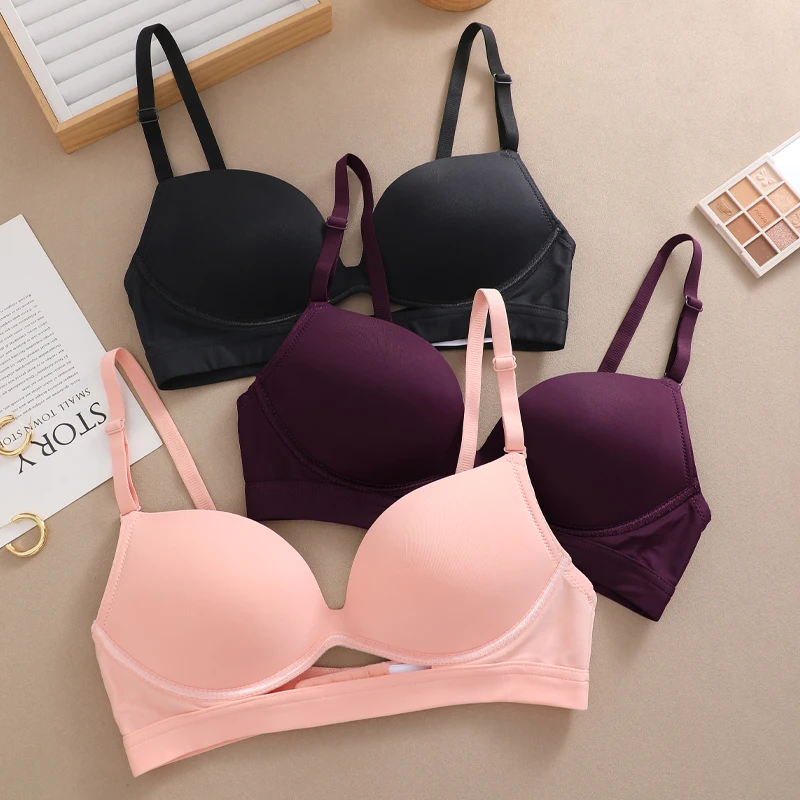 Seamless Women's Underwear Summer Thin Hollow Out Section Breathable And Comfortable Small Chest No Steel Ring Soft Support Bra