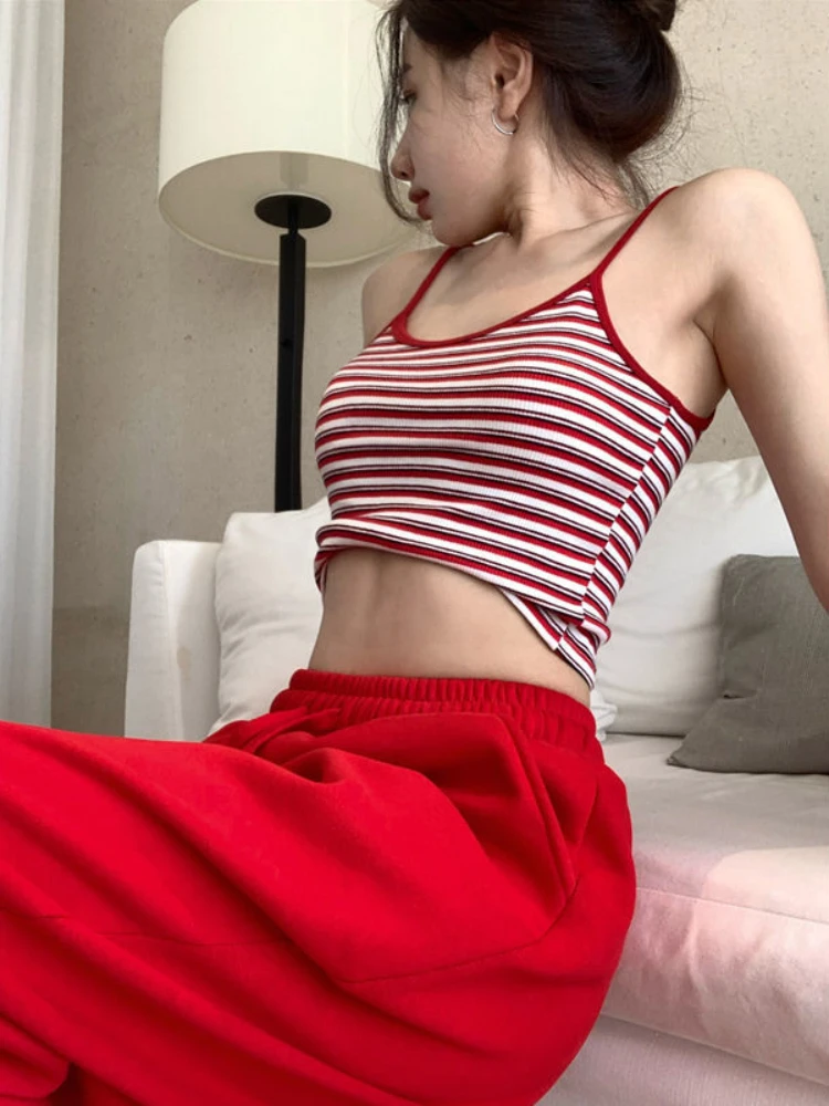Camis donne Crop top a righe senza schiena Ulzzang dolce Sexy Chic Женский estate nuovo fresco elegante All-match Топ Casual Ins quotidiano