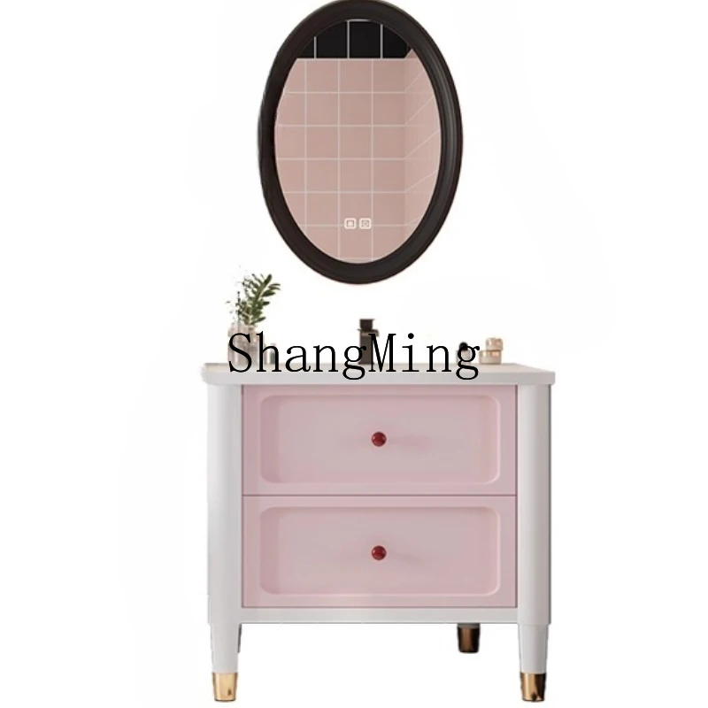 SM Home · good-looking Cream Style Bathroom Cabinet Set Seamless Rock Slab Washbasin Cabinet Smart Washstand