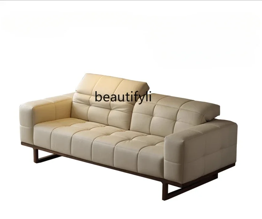 North American black walnut all solid wood sofa Italian minimalist leather sofa first layer cowhide living room