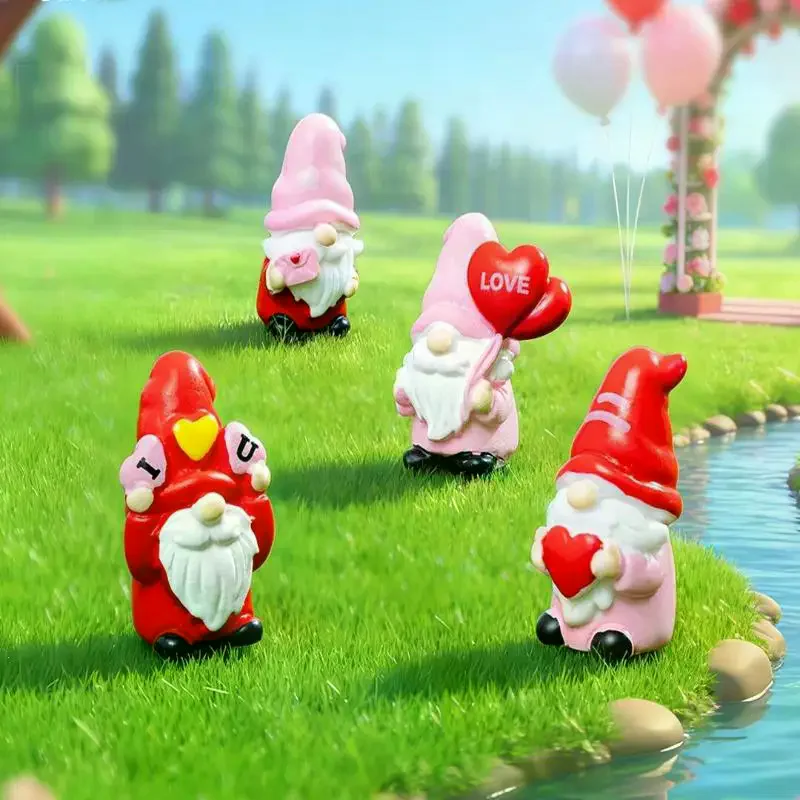 4pcs Mini Love Dwarf Figurine Miniature Resin Mushroom Gnome Doll Garden Landscape Craft DIY Ornaments Desktop Decoration Gifts