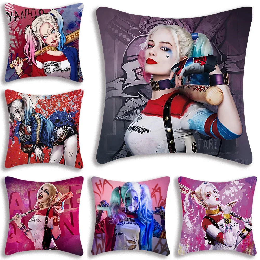 H-Harley Q-Quinn Pillow Covers Cartoon Sofa Decorative Home Double-sided Printing Short Plush Cute Cushion Cover