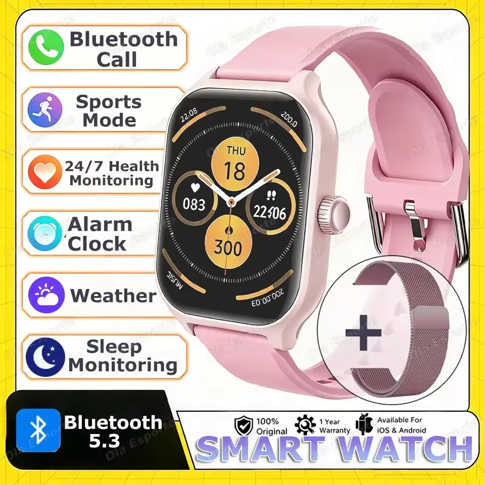 2026 Neue Smartwatch mit Bluetooth-Anruf, Nachrichtenbenachrichtigung, 24-Stunden-Gesundheitsüberwachung, Smartwatch-Geschenk für Männer und Frauen Ht22