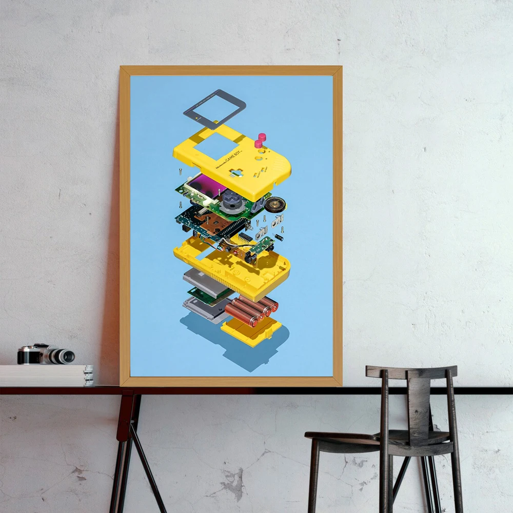 Classic Game Console Disassembly Diagram Poster Canvas Prints Classic Game Boy Game Player Wall Decor for Kids Room Gaming Room