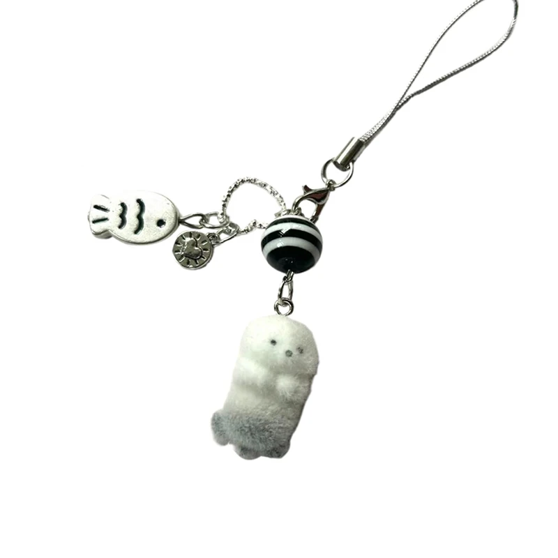 Cartoon Animal Doll Charm Pendant Earphone Case Lanyard Bag Decor Flocked Sea Otter Phone Chain Furry Penguin Bear Keychain