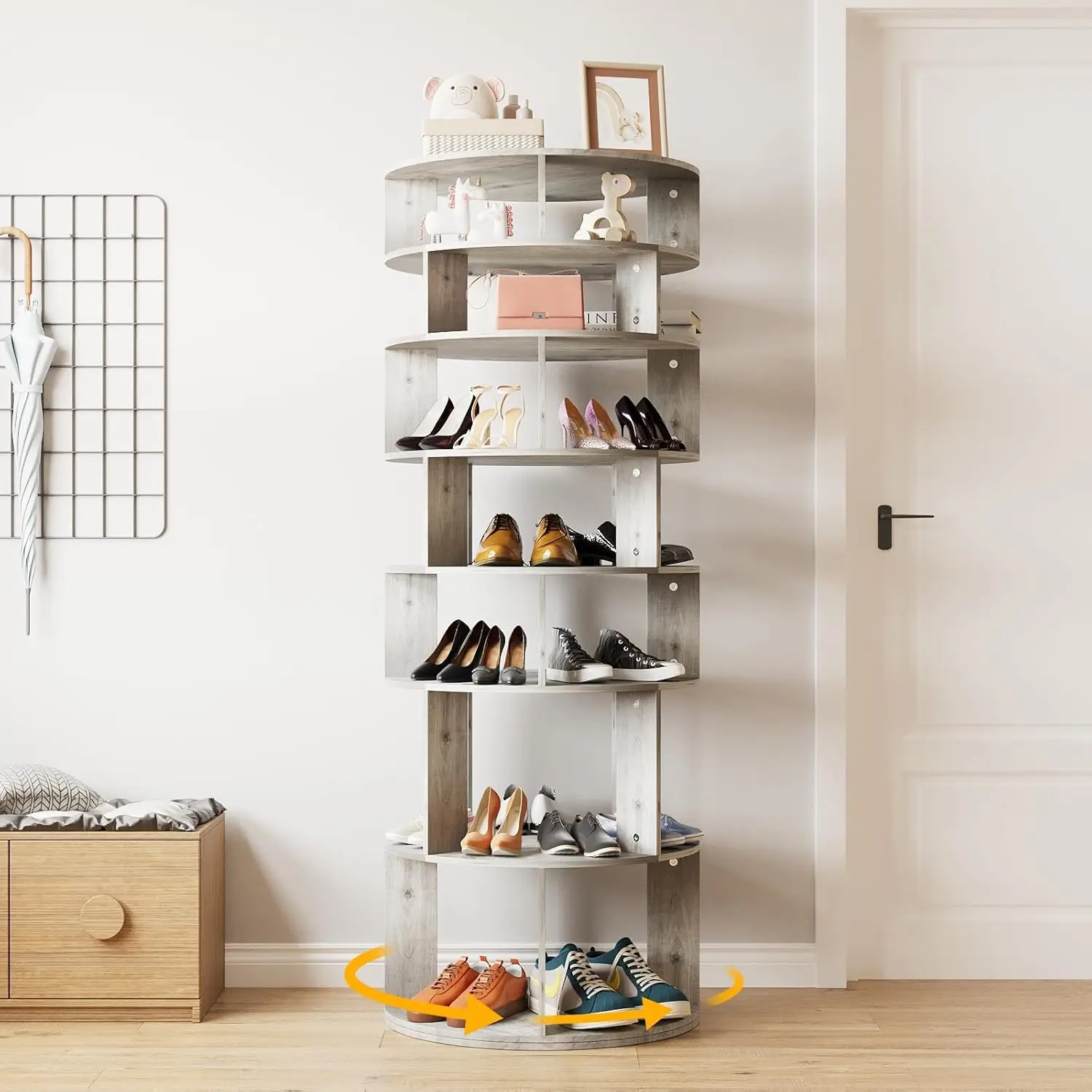 7-Layer Rotating Shoe Rack Tower, 360-Degree Rotation, Adjustable Height, Free Assembly, Suitable For Living Rooms And Corridors