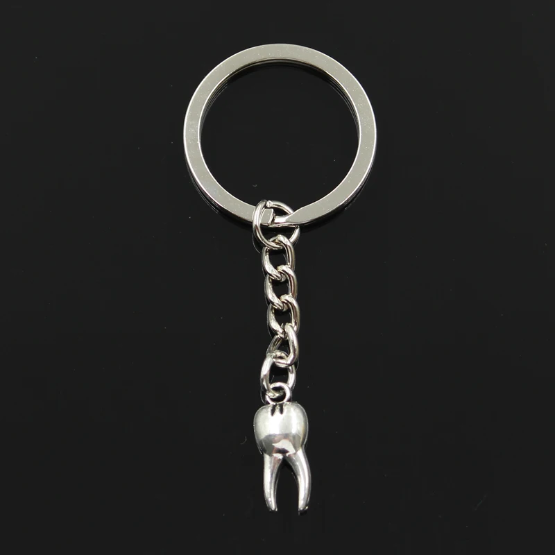 Fashion 30mm Key Ring Metal Key Chain Keychain Jewelry Antique Silver Color Plated Zombie Tooth Teeth Molar 20x8mm Pendant
