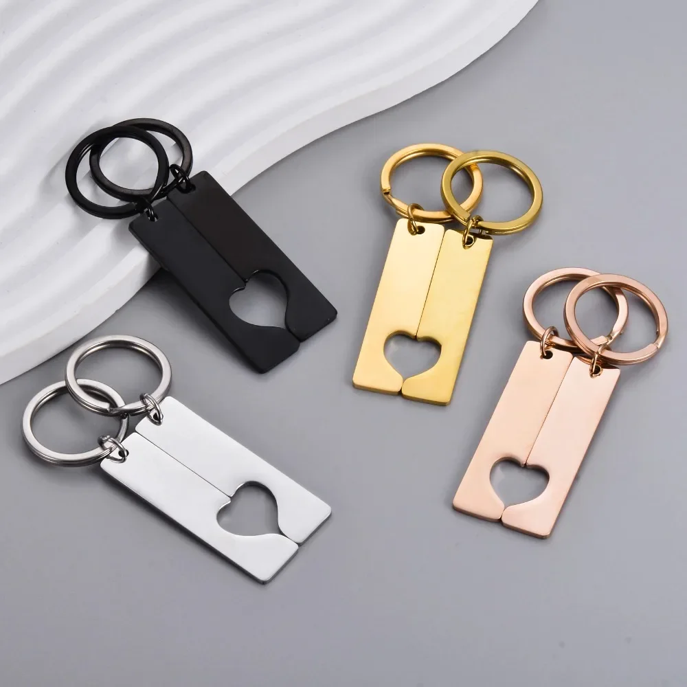 Blank Stainless Steel Love Heart Bar Keychain for Men Women ID Tag Metal Key Chain Mirror Polished Jewelry Couples Gift Keyring