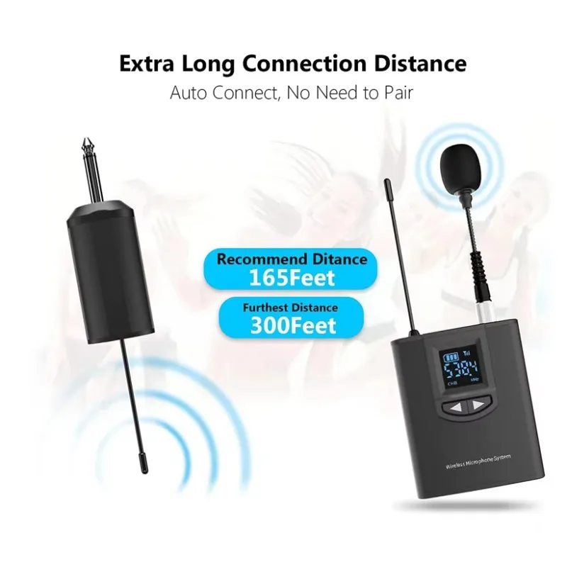 3-in-1 dynamisches kabelloses UHF-Mikrofon-Set/Revers/Handheld, 25 UHF-Kanäle, 50 m Reichweite, leicht und tragbar
