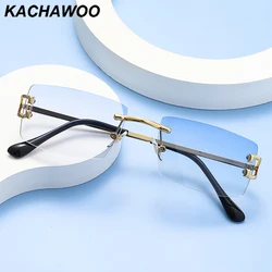 Kachawoo rimless sunglasses men blue pink brown metal square frame sun glasses for women unisex fashion shades European style