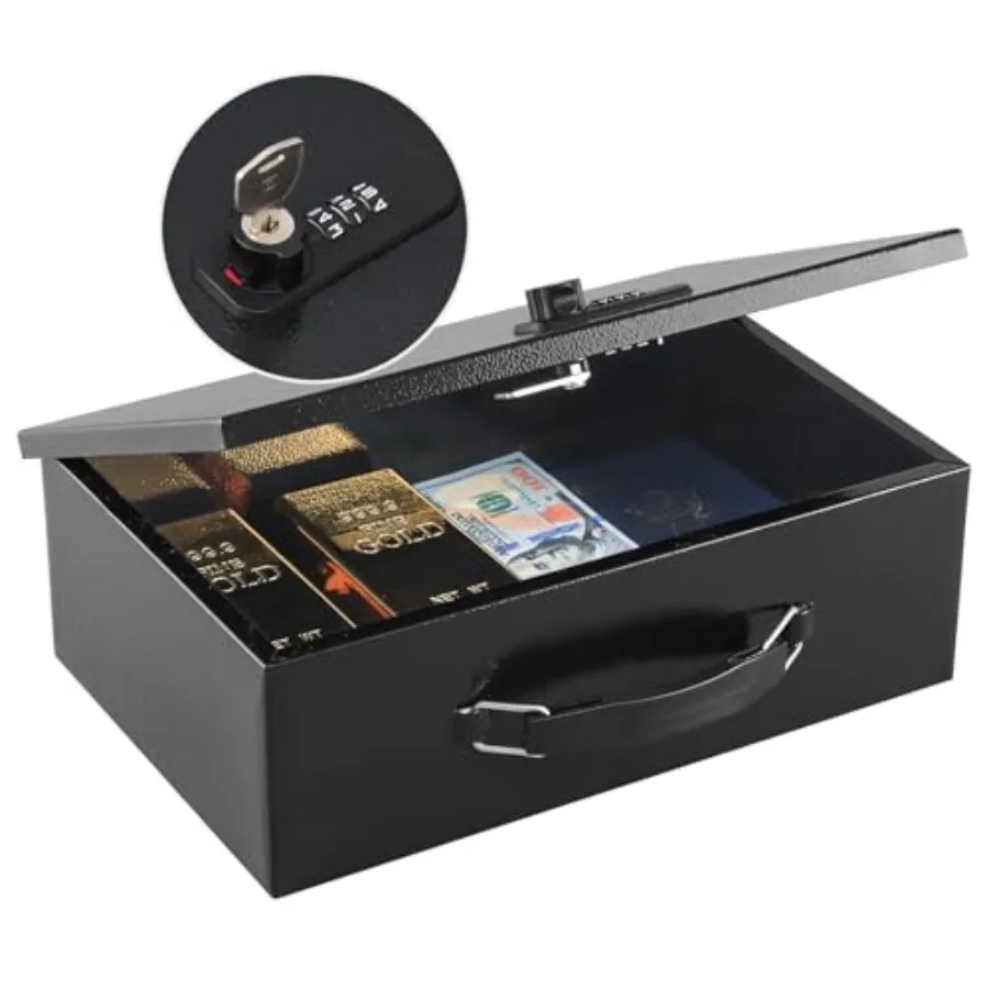 

Fireproof Lock Box for Documents Dual Combination and Key Lock Security with Carrying Handle Metal Strong Safe Box to Keep Pers