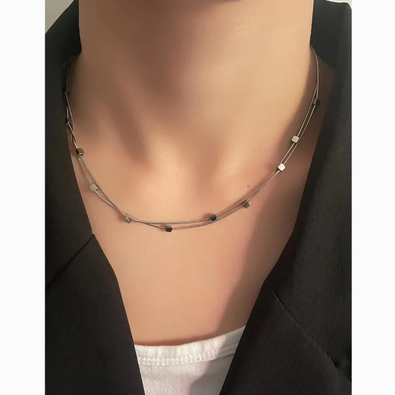 

10 Pieces Stainless Steel Double layered Square Accessory Necklace Fashion Accessories for Women