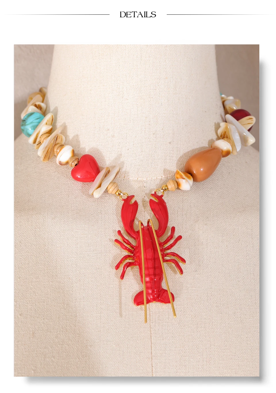 Yhpup Attraktive einzigartige Ozean Muschel Stein handgemachte Hummer Krebse Anhänger Halskette Sommer Charm Kragen Statement PVD Schmuck – Detail 15