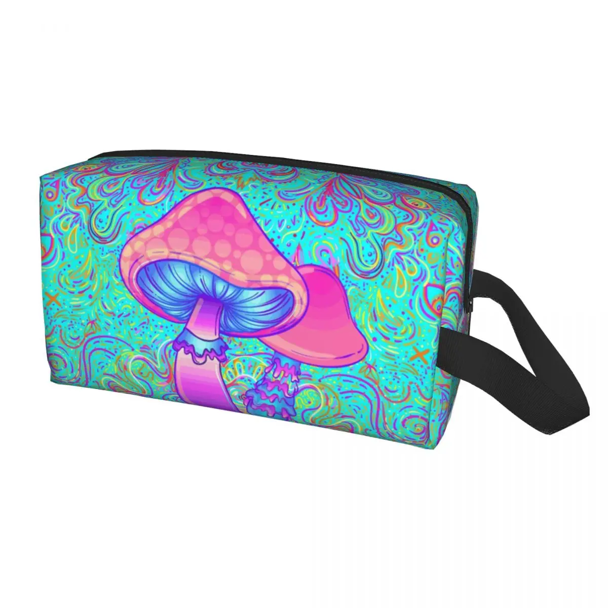 Magic Mushroom Trippy Psychedelic Neon Pastel Goth Cosmetic Bag Women Large Capacity Makeup Case Beauty Storage Toiletry Bags view 2