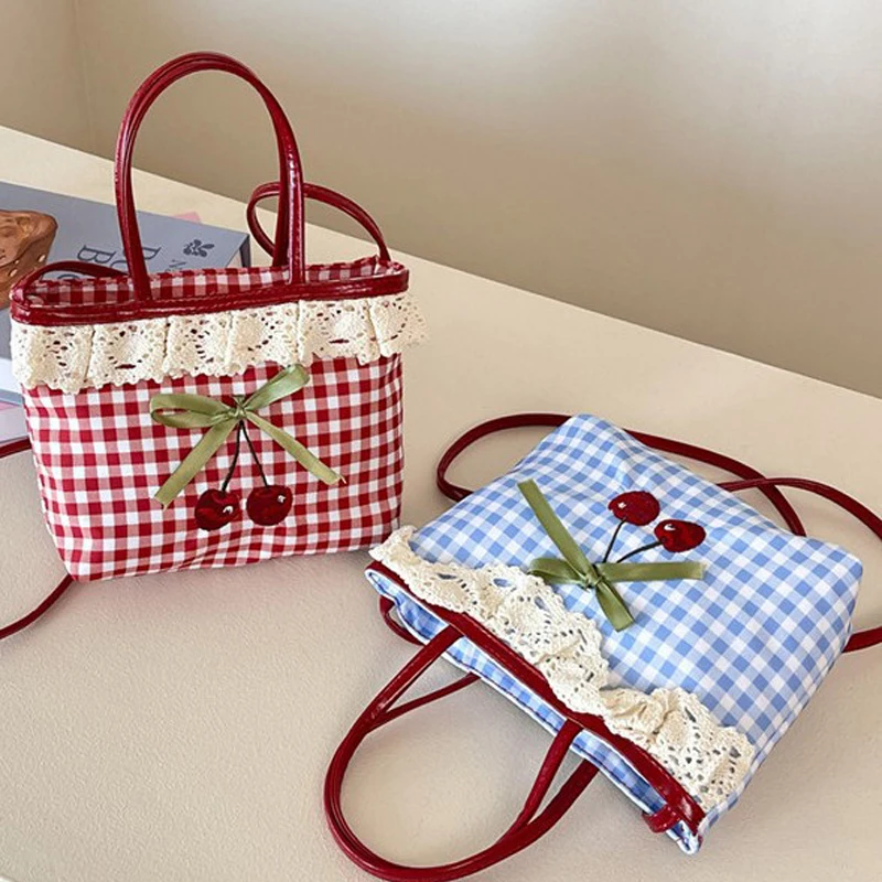 Ladies' Shoulder Bag Korean Checkered Polka Crossbody Bag Dot Bow Cute Sweet Verstaile New Handbag Luxury Brand High-quality