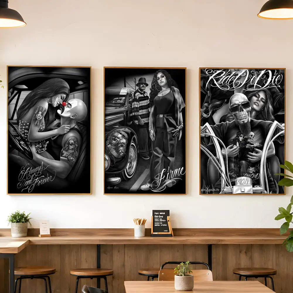 Graffiti Tattoo Rider Chicano Culture Motorcycle Poster Matte Wall Peel And Stick Decor Bedroom Living Room Office Dorm Home