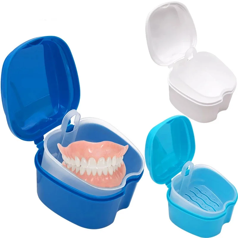

1pc Denture Box Case Cleaning False Teeth Storage Box With Hanging Net Container Artificial Tooth Case Orthodontic Retainer Case