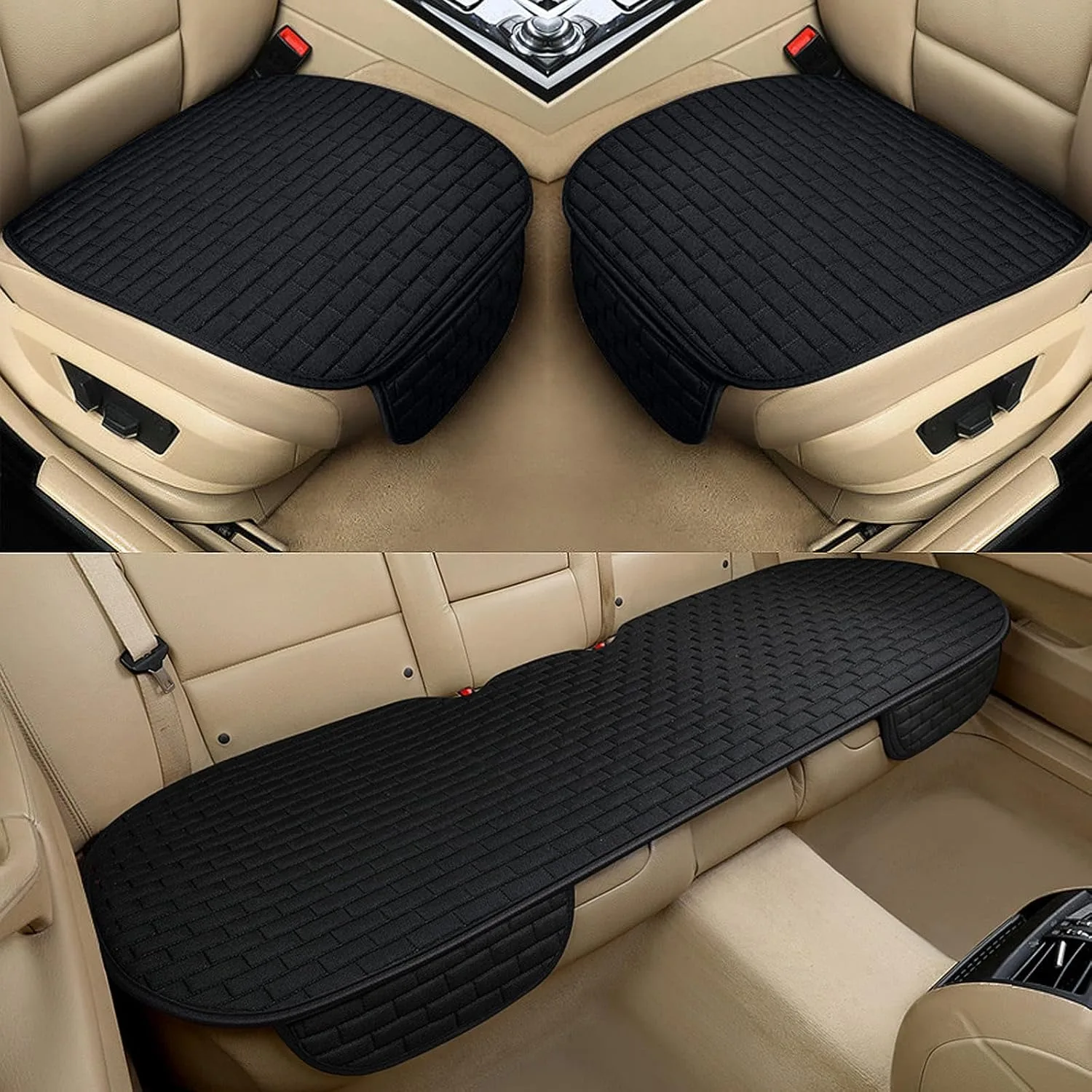 

Black Front and Back Seat Cover, Rear Car Seat Cover for Cars Truck SUV, Linen Seat Covers with Storage Pocket,