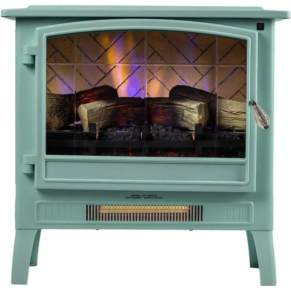 Infrared Freestanding Electric Fireplace Stove Heater in Mineral Blue | Provides Supplemental Zone Heat , Multiple Flame Colors
