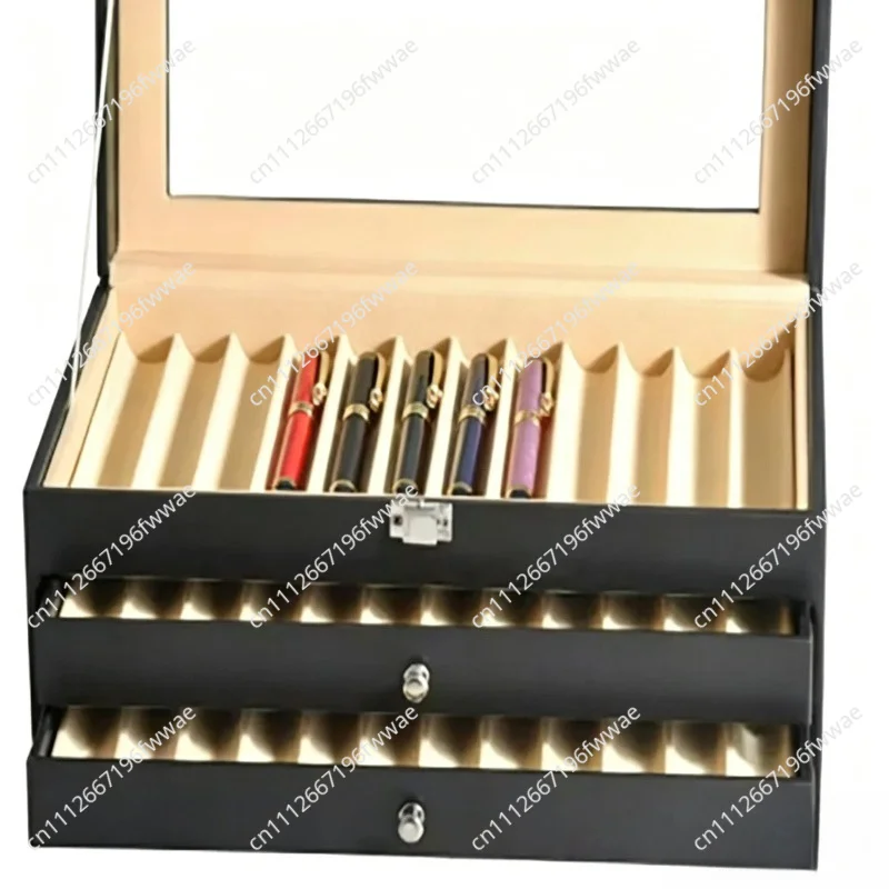 36 Slots Pen Display Box Retro pencil case Organizer Box, Glass Window Pen Display Case Storage Box Pen Collection Display