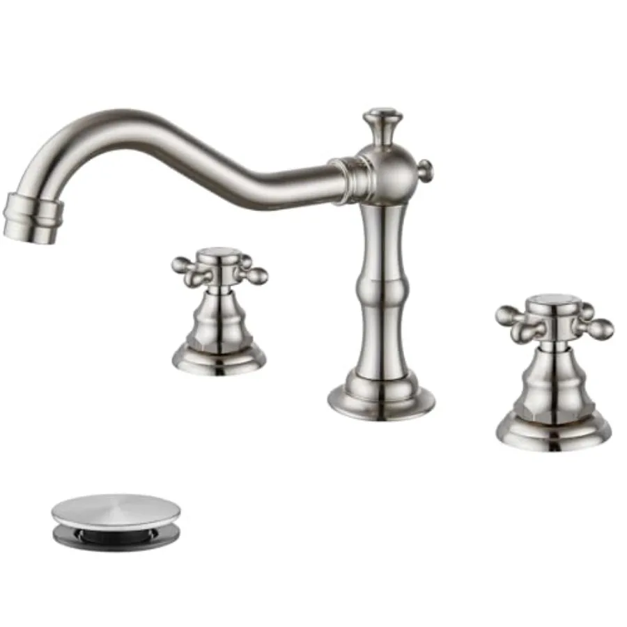 

3 Hole Widespread Bathroom Sink Faucet Double Cross Handle Mixer Tap Faucet for Bathroom Sink Vanity Faucet Deck Mount Basin Ho