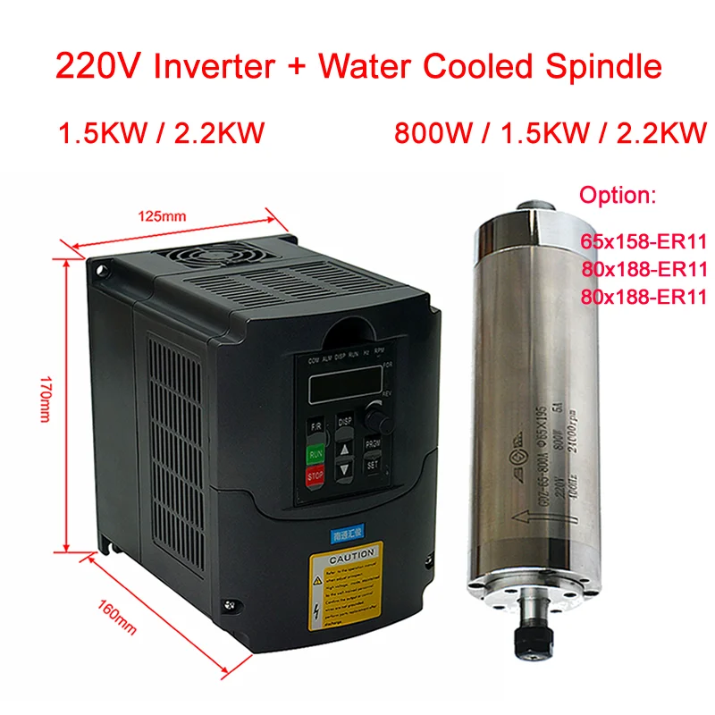 

VFD Water Cooled Spindle Motor 800W 1.5KW 80mm 2.2KW Inverter For DIY CNC Router Machine