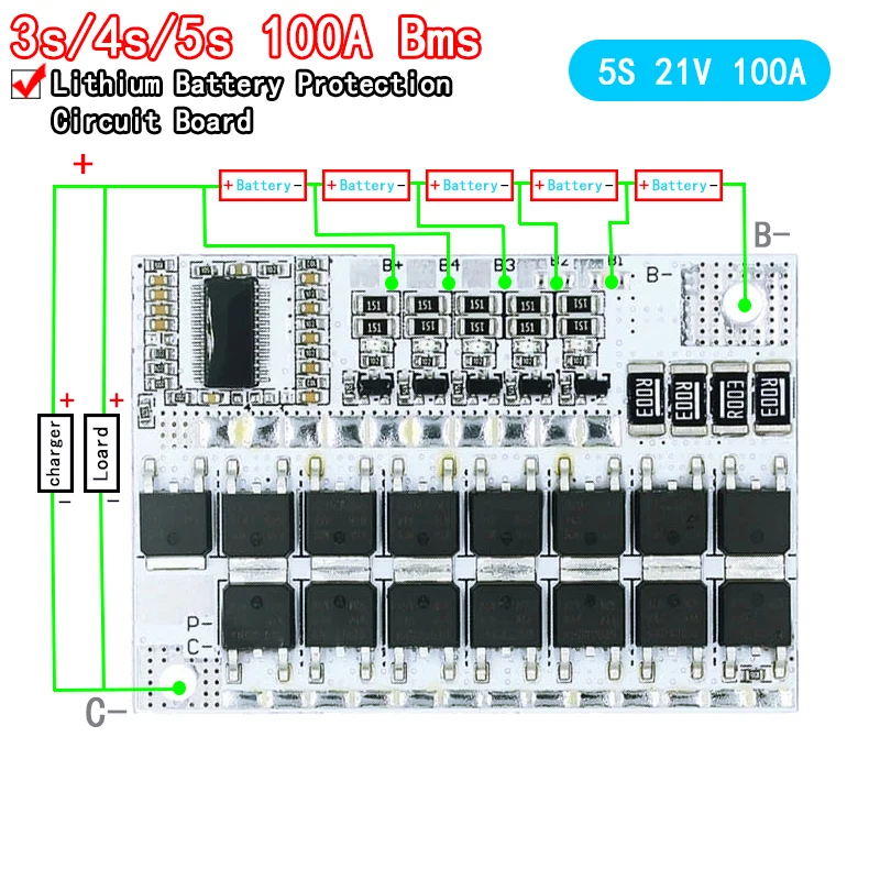 3s/4s/5s Bms 12v 16.8v 21v 3.7v 100a Li-ion Lmo Ternary Lithium Battery Protection Circuit Board Li-polymer Balance Charging