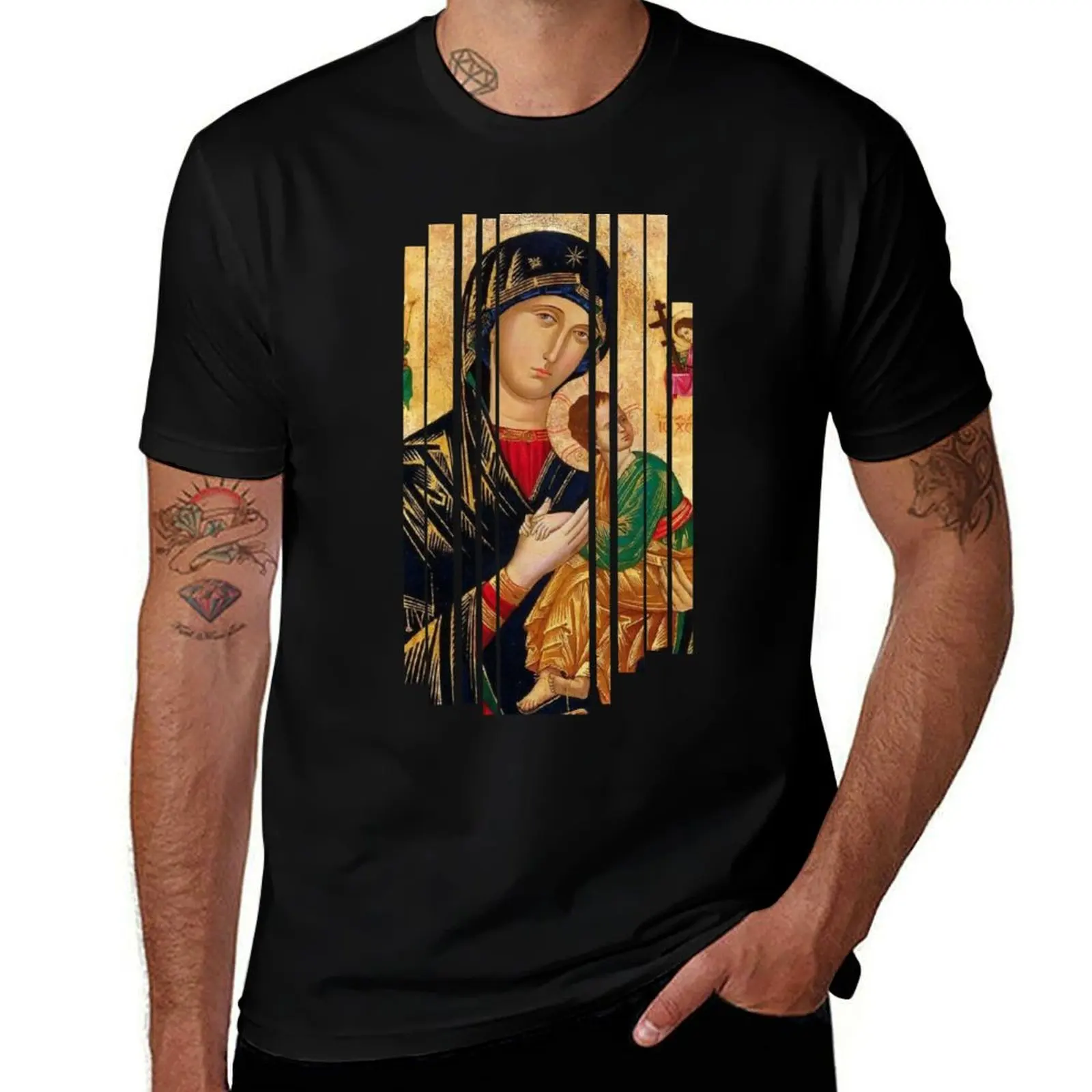 Virgin Mary Perpetual Help, Orthodox Icon, Mother of God, Madonna, Majka Bo?ja T-Shirt plus size tops topping T-shirt men