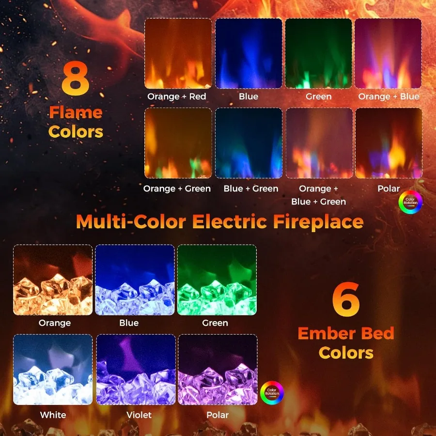 26 Electric Fireplace Insert Recessed Fireplace Heater with 8 Flame Colors 6 Ember Bed Colors Remote Control 9H Timer Thermosta