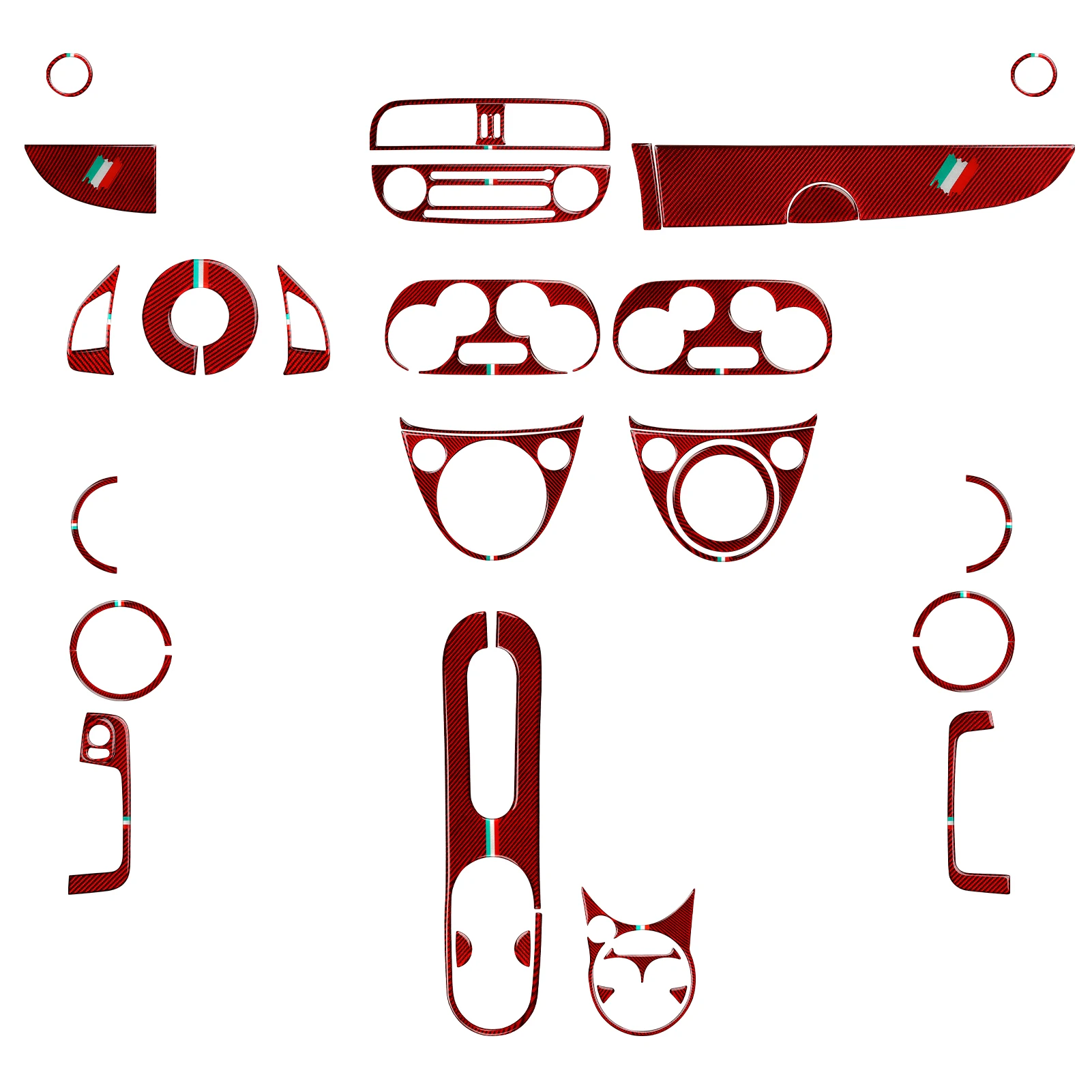 For Fiat Abarth 500 500C 500e 595 695 Car Steering Wheel Panel. Console Gear Shift Panel. Soft Red Carbon Fiber Interior Sticker
