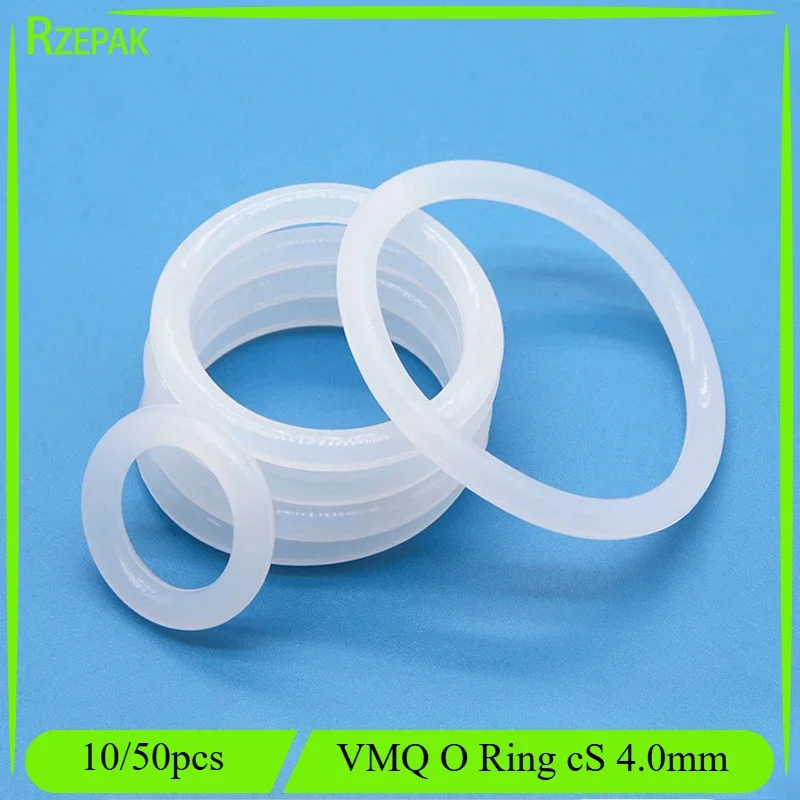 

10/50pcs VMQ O Ring Gasket CS 4mm OD 12 ~ 150mm White Waterproof Washer Round O Shape Silicone Ring Food Grade