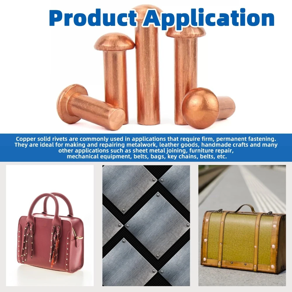 

270pcs Purple Copper Flat-head Solid Rivets Hammering Full Copper Sockets Copper Pins Fastening Components Round-head Rivets