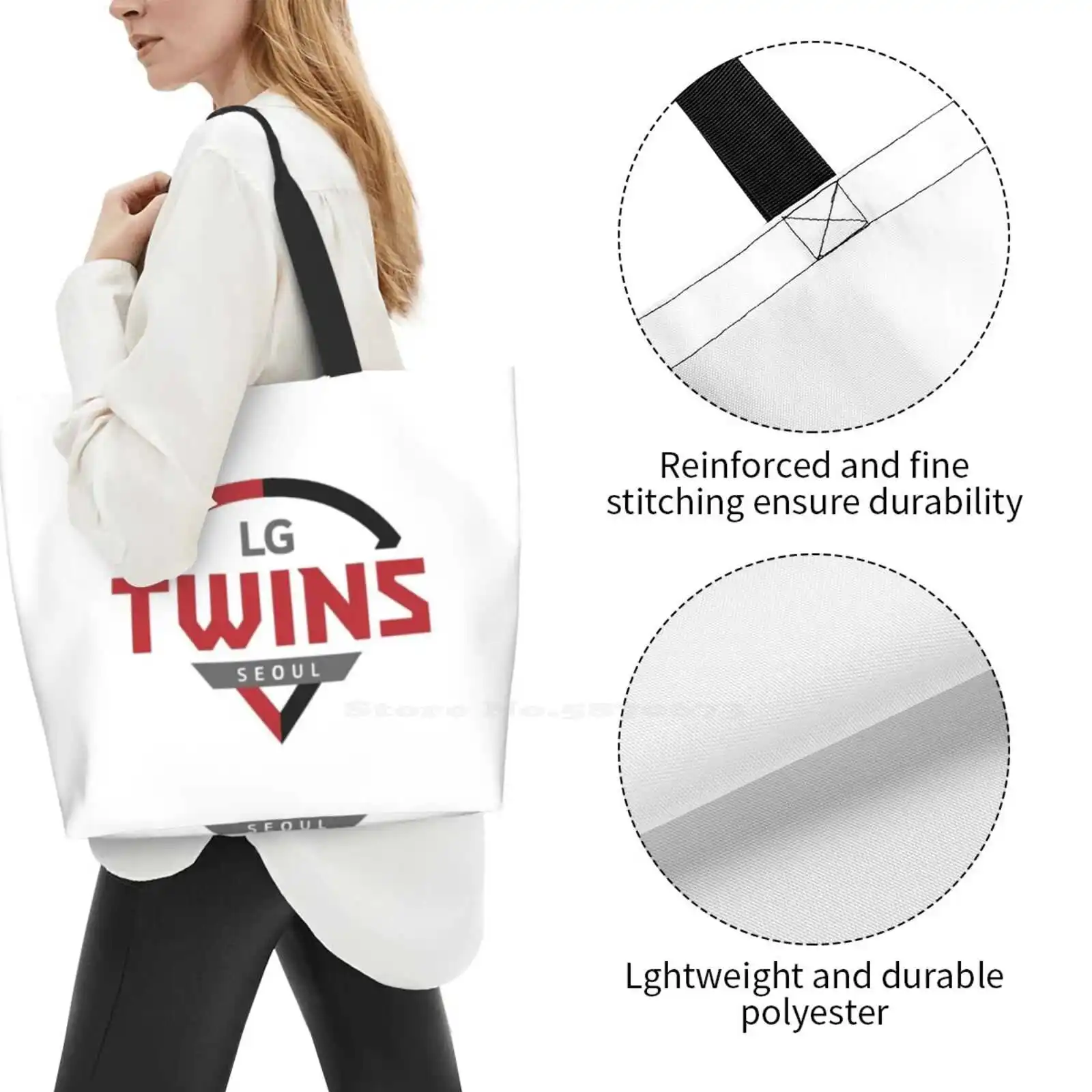 Untitled Casual Handbag Tote Bag Reusable Large Capacity Lg Twins Seoul Hanwha Kbo Lg Twins Kia Tigers Kiwoom Heroes