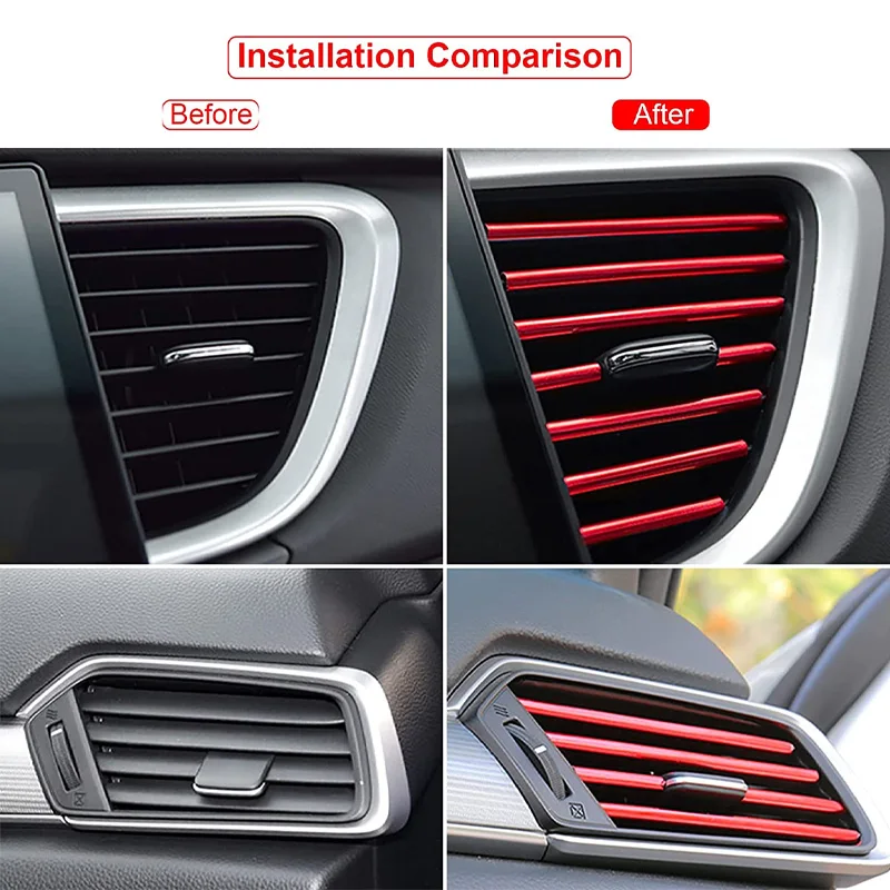 10/5pc 20cm Car Air Conditioner Vent Outlet Decorative Strip U Shape Interior Moulding Trim Strips Decor Car Styling Accessories