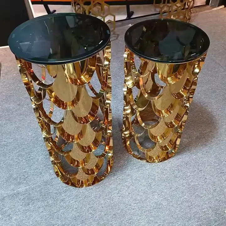xx-Gold Fish Scales Mirror  Stainless Steel Pillar Wedding Columns^