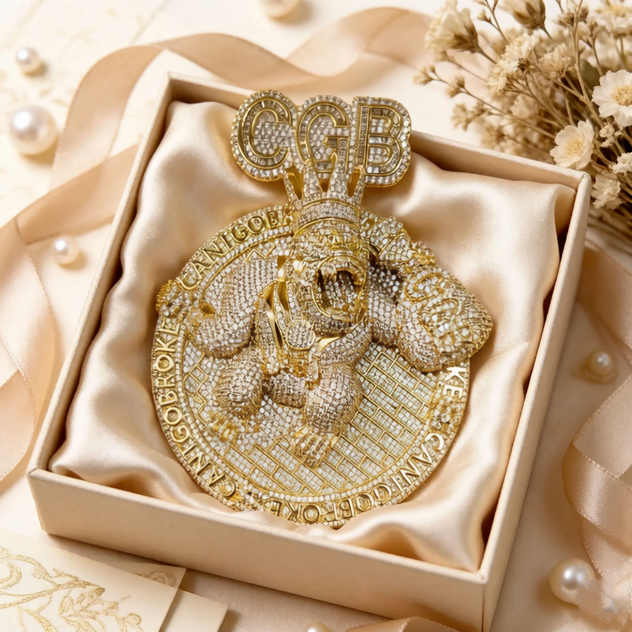 

Iced Out CGB letter crown Gorilla Handheld cash bag Pendant Necklace Hip Hop Rapper Jewelry Circular cutting commemorative gift