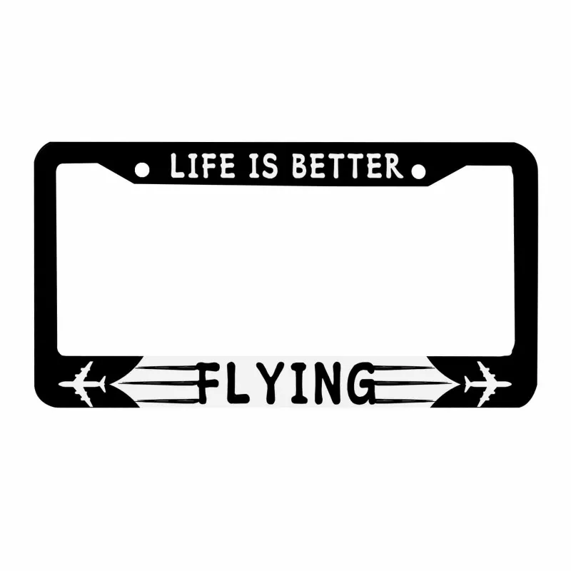 2D Flat, Aviation Enthusiast Exclusive Black Background Airplane Flame LIFE IS BETTER FLYING Fun English Slogan Printed License