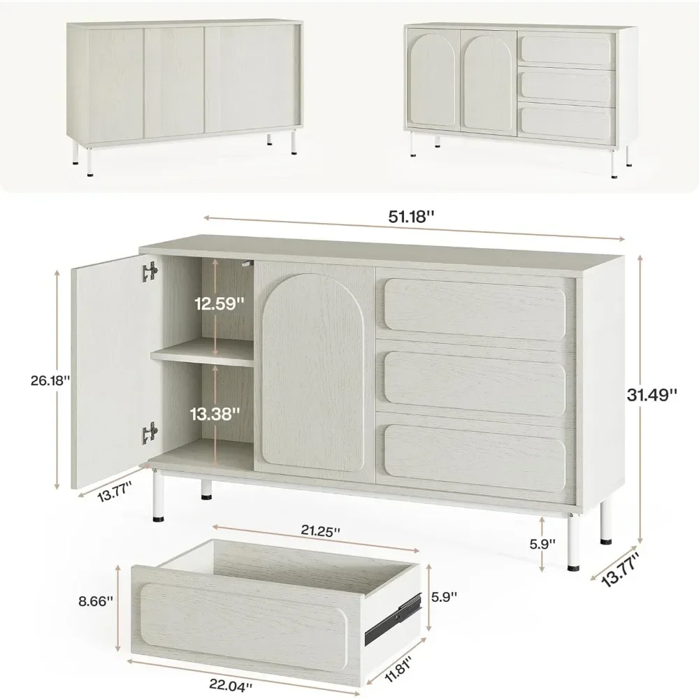 Sideboard Buffet Cabinet with Storage & Drawers, Kitchen Room 51-Inch Modern 2-Door Buffet Cabinet