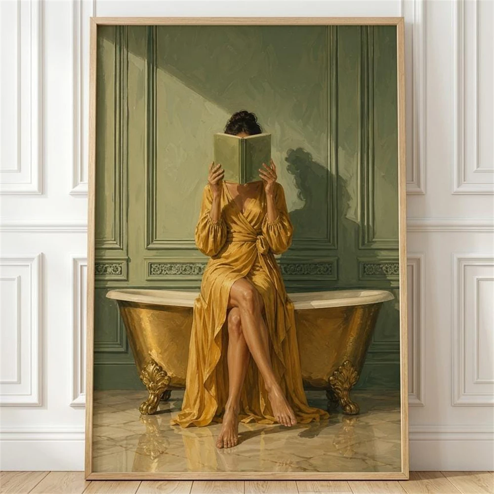 Woman Reading Print Sunlit Mediterranean Window Scene Poster Blue Wall Painting Book Lover Art Coastal Living Room Decor