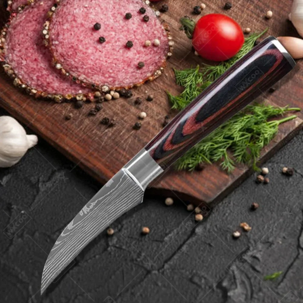 WXCOO Professional Santoku Knife Damascus Pattern Knives Meat Cleaver Fruit Slicing Stainless Steel Kitchen Utility Knife