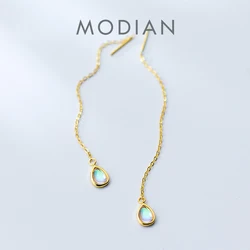 Modian Genuine 925 Sterling Silver Water Drop Dangle Earrings for Women Charm Gold Color Rainbow Opal Fashion Jewelry Bijoux
