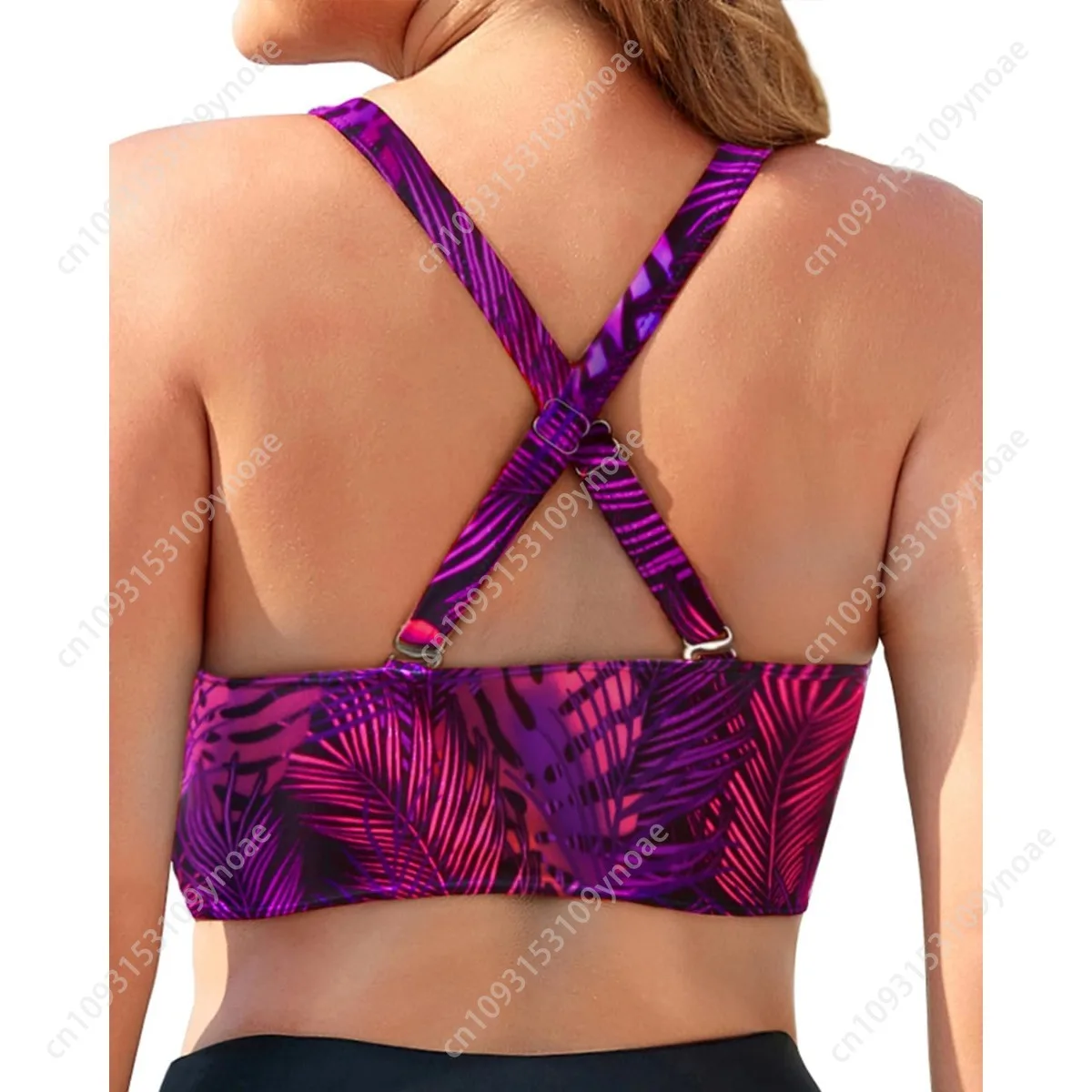 Tropical Leaves Print Bikini Sexy Women Camisole Tops V Neck Bra Beach Cross Strap Tops Summer Fashion Bikinis Sets Female