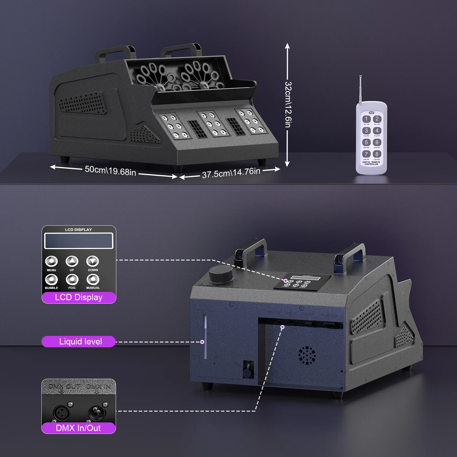 Yiflamefly 1500W Bubble Fog Machine 8 RGB 3IN1 LED Smoke Bubble Machine DMX Stage Light with Remote Control For DJ Wedding Party