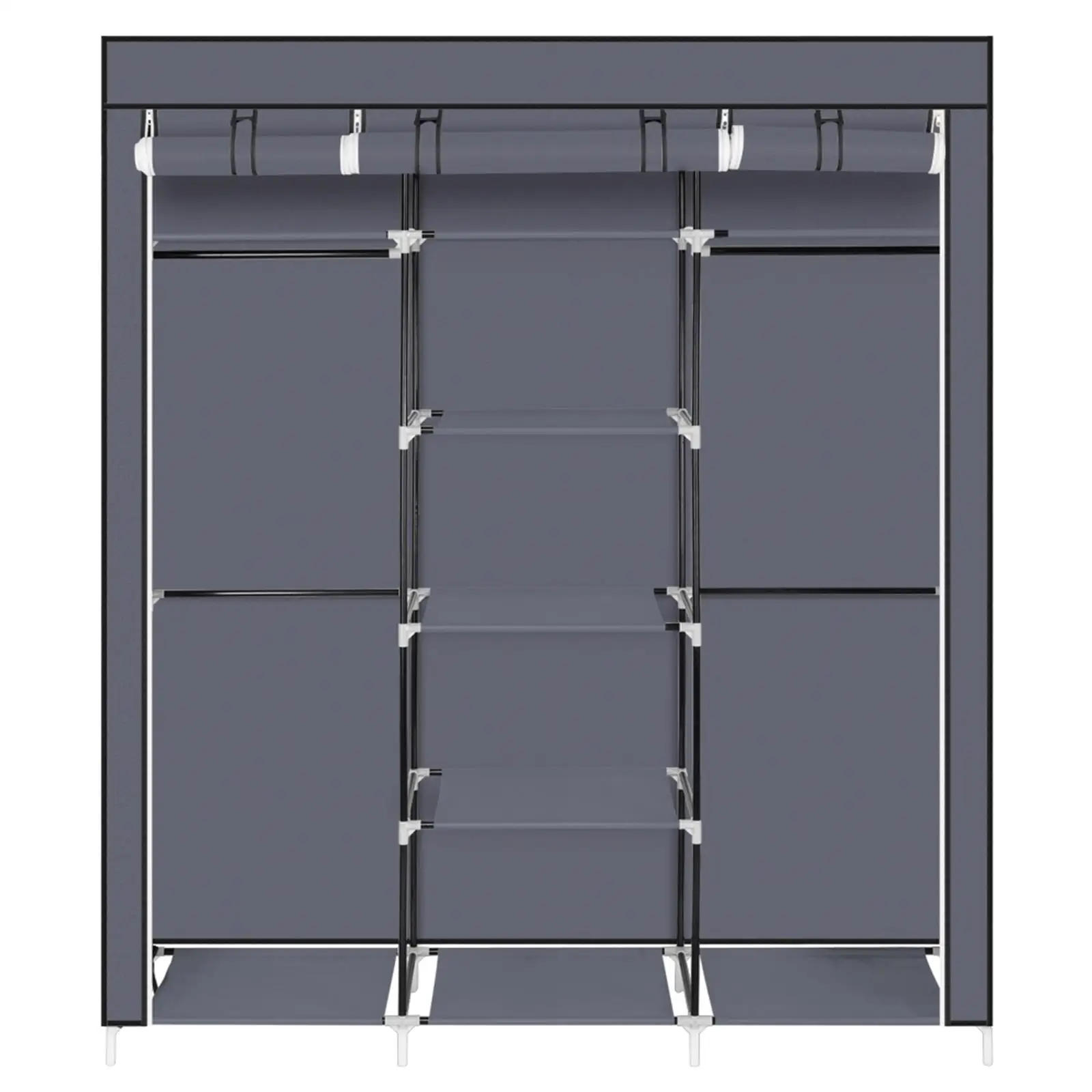 69 Portable Non-Woven Fabric Closet - Double Rod Gray Wardrobe Organizer for Efficient Storage