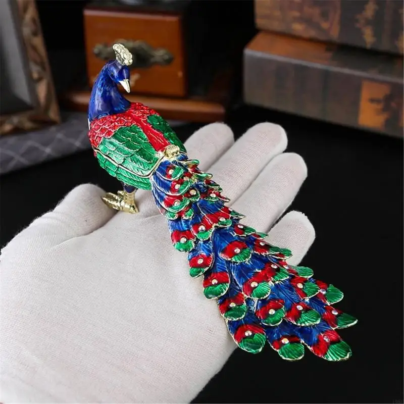 195C Hand Painted Jewelry Box Traditional Peacocks Pattern And Diamonds Detail