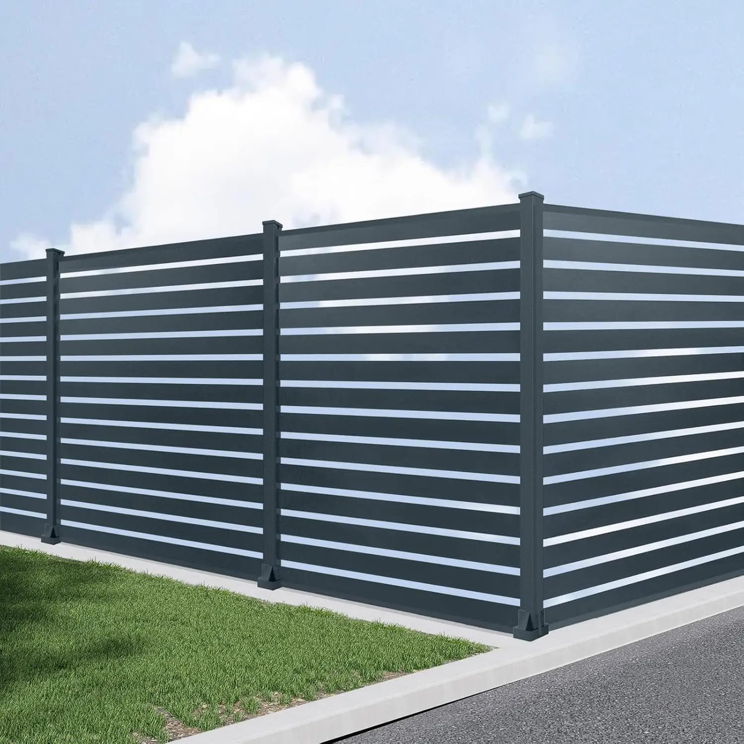 Aluminum Privacy Fence, 6ft x 6ft Horizontal Metal Panel, Rustproof Wind Resistant Decorative Fencing for Yard, Customized