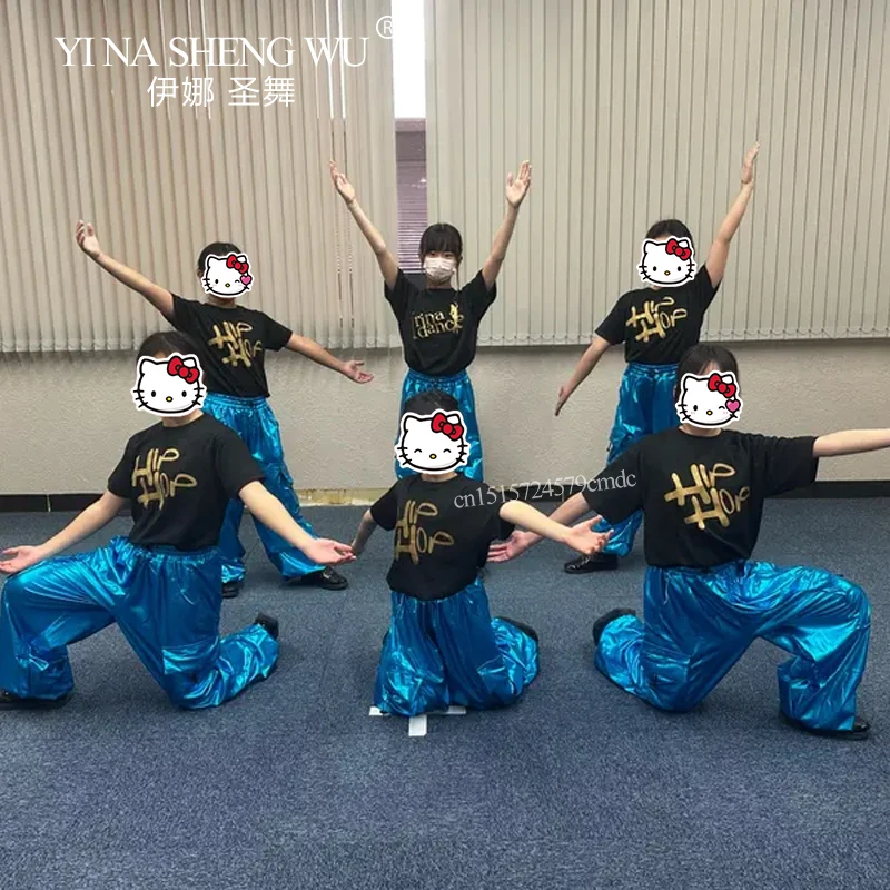 Kinder Jazz Mode Kleidung Cool Bright Blue Street Dance Performance Kostüm Jungen Mädchen Hip Hop Oversize Tops Hosen Dance Wear